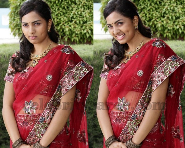 Srushti in Red Designer Saree
