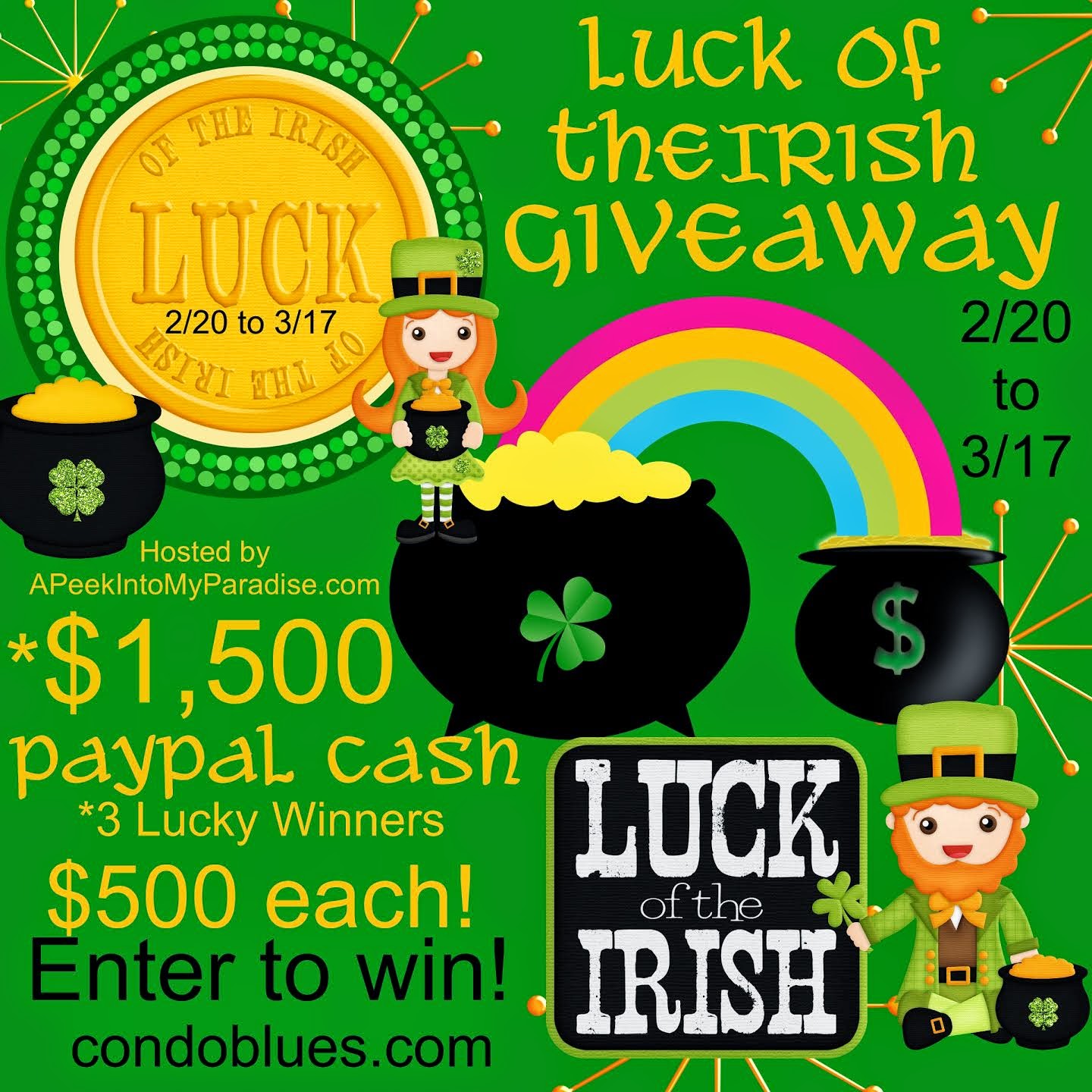 Enter the Luck of the Irish $1,500 Paypal Cash Giveaway!
