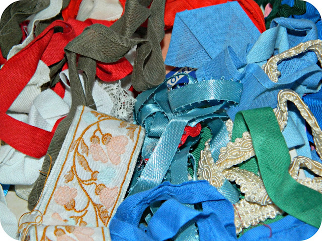 Tangle of ribbon bias bindings and trimmings