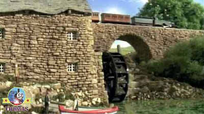 Discovering Island of Sodor water mill old stone bridge tracks Emily the train Annie and Clarabel