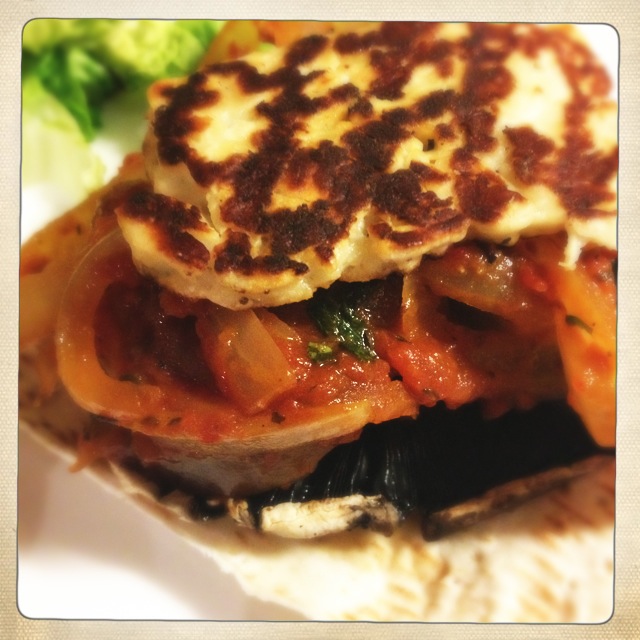 Slice Of Slim RECIPE Mushroom & Halloumi Burgers with Onion Relish