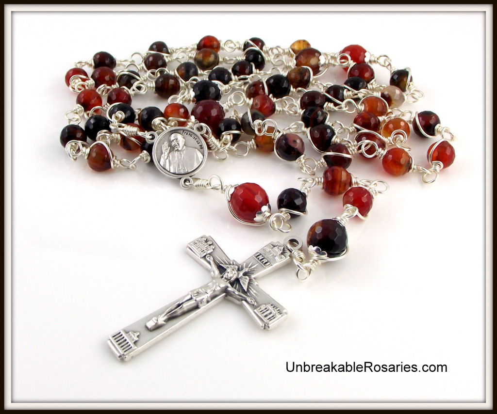 Unbreakable Rosaries Pope Francis Wire Wrapped Rosary Beads in Faceted