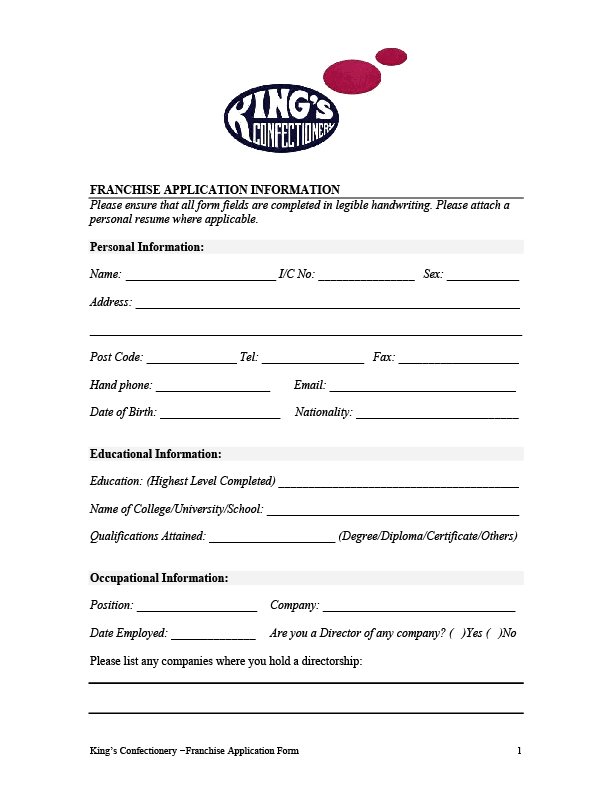 Individual Written Assignment Franchise Application Form