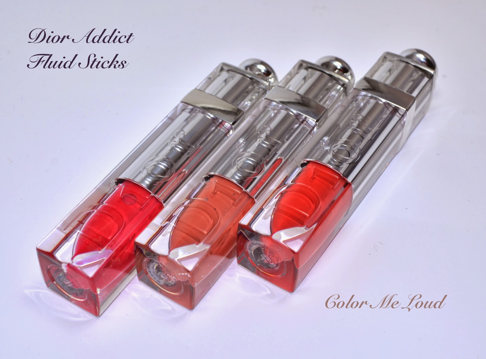 Dior Addict Fluid Sticks #338 Mirage, #551 Aventure and #575 Wonderland, Swatches & Comparison