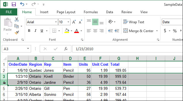 Cách tạm thời ẩn hàng, cột trong Excel 2013 1