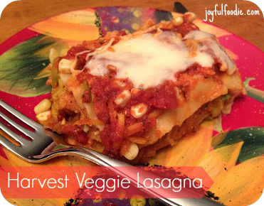 Wonderful winter squash lasagna with pumpkin, zucchini, and corn. From joyfulfoodie.com