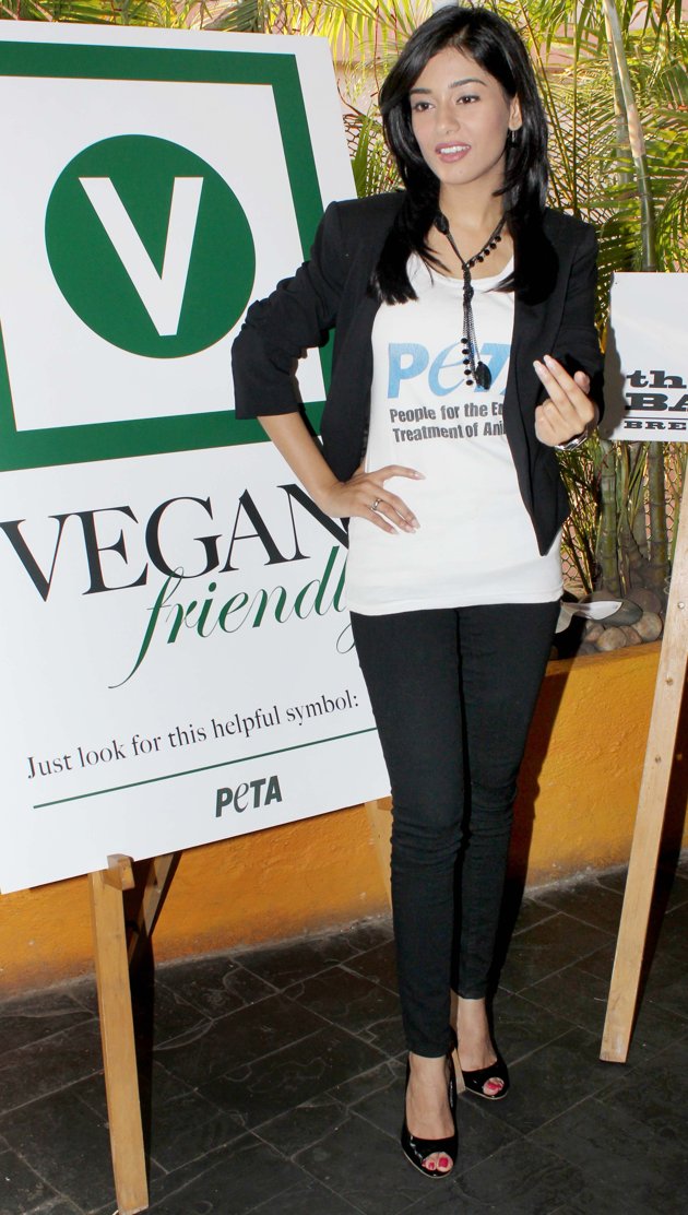 Amirta Rao supports Peta in her classic black pair and jacket.