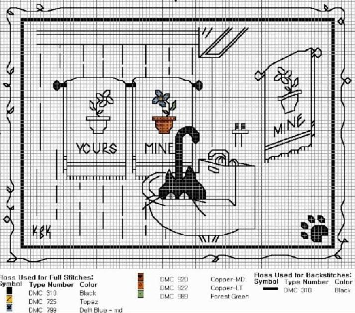 Cuadro para el baño en blanco y negro ~ laboresdeesther Punto de cruz