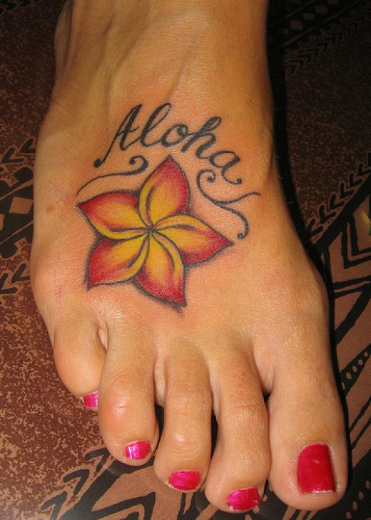 Hawaiian Flower Tattoos For Girls Design on Foot and Back Body