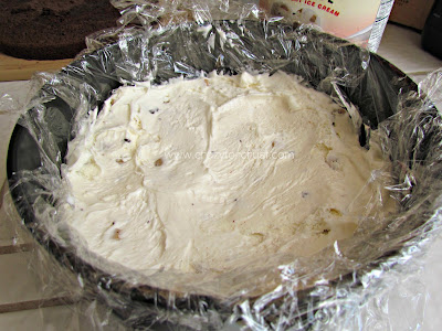 vanilla ice cream in cake pan