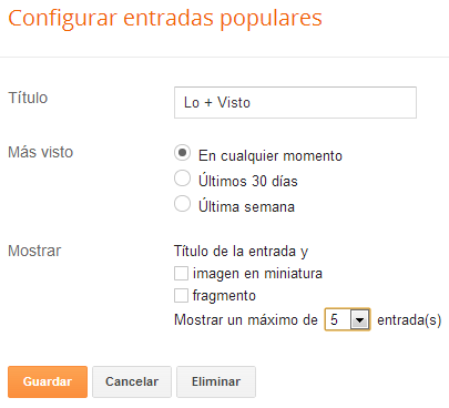 Opciones de configuración widget