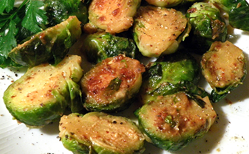 Closeup of Maple Mustard Brussels Sprouts