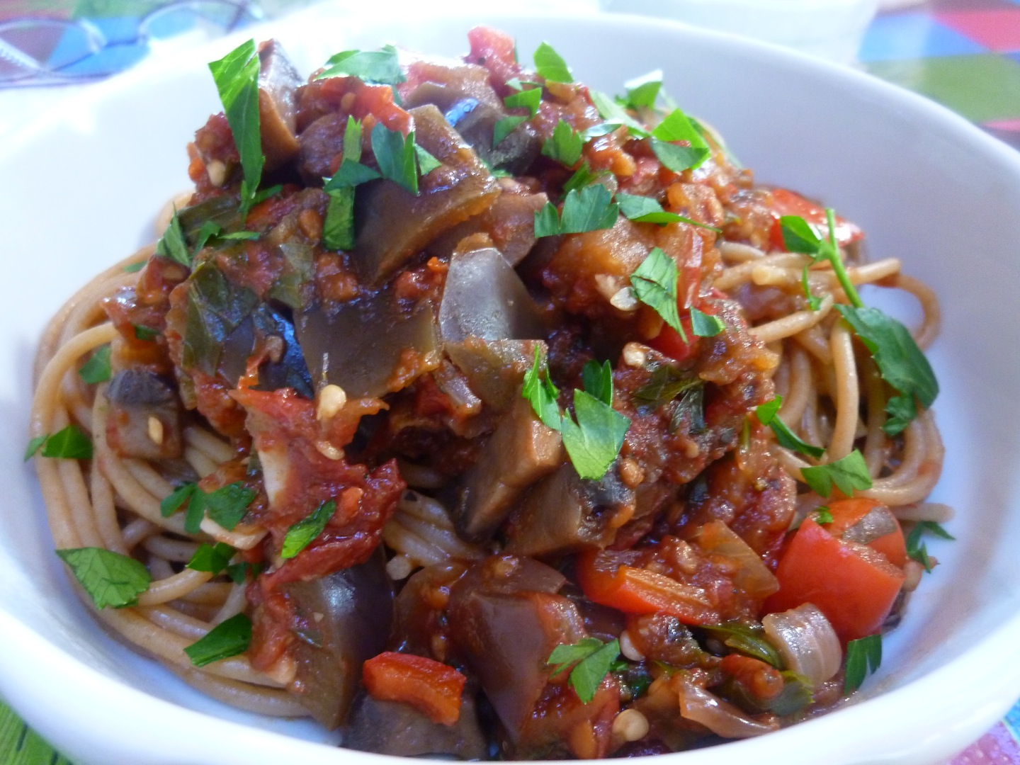 Foods For Long Life Vegan Eggplant, Portobello Mushroom, Red Bell