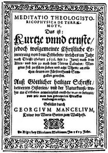 1619. g. Mollīna tipogrāfijā iespiestā G. Manceļa meditācija par zemestrīci Vallē 1616. g.