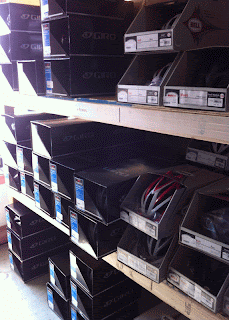 piles of bike helmets