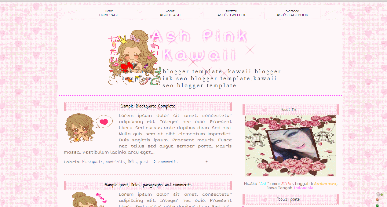Pink Blogger Templates Girl Pink Kawaii Responsive Blogger Template