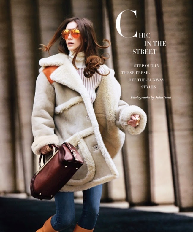 Harper's Bazaar US June 2014, Alana Zimmer Coach 2014 AW by Stuart Vevers Beige Shearling Coat Editorials