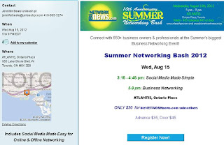 Toronto Summer Business Networking Bash 2012, screenshot by biznetworknews.com