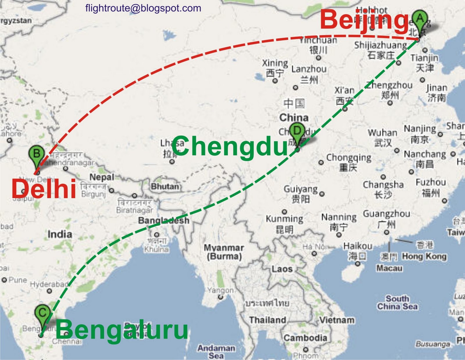 Schedule of Air China flight from Beijing to Delhi Design Plane