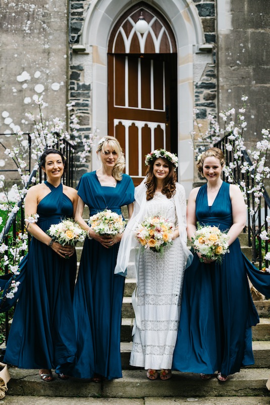 Edwardian lace wedding dress on vintage bride Ruth, Heavenly Vintage Brides Edwardian lace wedding dress on vintage bride Ruth, with bridesmaids