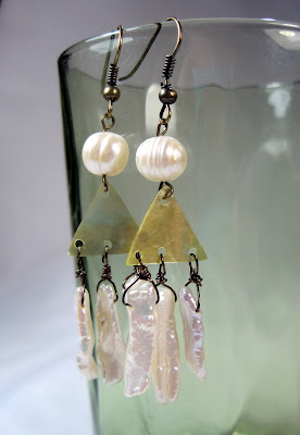 Shell and Stick Pearl Earrings Freshwater Pearl Earrings
