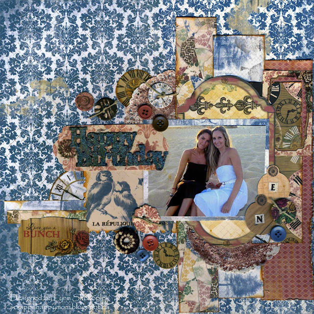 Love You A Bunch December Sketch Challenge layout by Lynn Shokoples for BoBunny featuring the Provence Collection and Celebrate Laser Cut Chipboard
