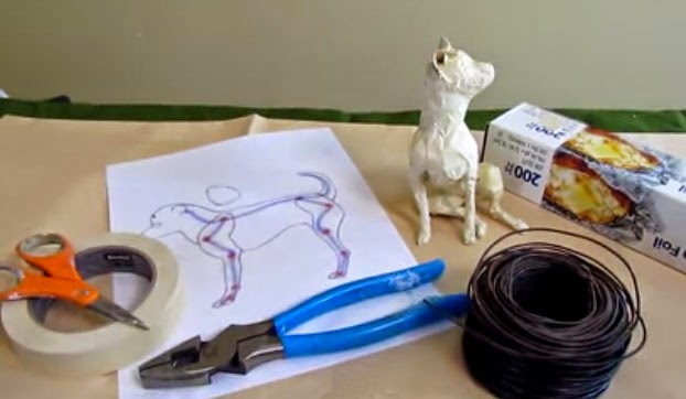 An armature design for a papier mache dog An armature design for a papier mache dog