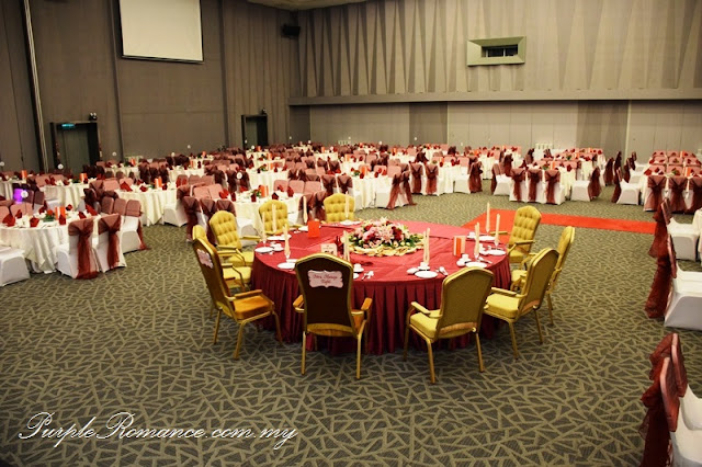 bride and groom chair, decoration, wedding, invitation, ballroom, vivatel hotel, kuala lumpur, selangor, cheras, mr. right, mrs always right, maroon chair tie back organza, satin sashes, rental basis, package, affordable, modern, special, unique, engagement ceremony, photo booth backdrop, stage, paper fan, lantern, floral flower stand, red carpet, cocktail table decoration, reception table, VIP centerpiece, wedding cake, fresh flower, arrangement, artificial