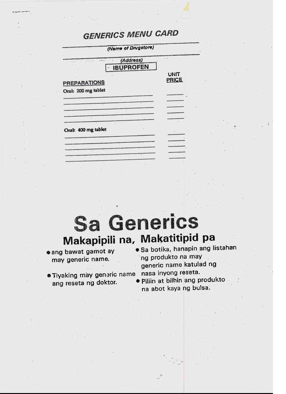 sample menu cards