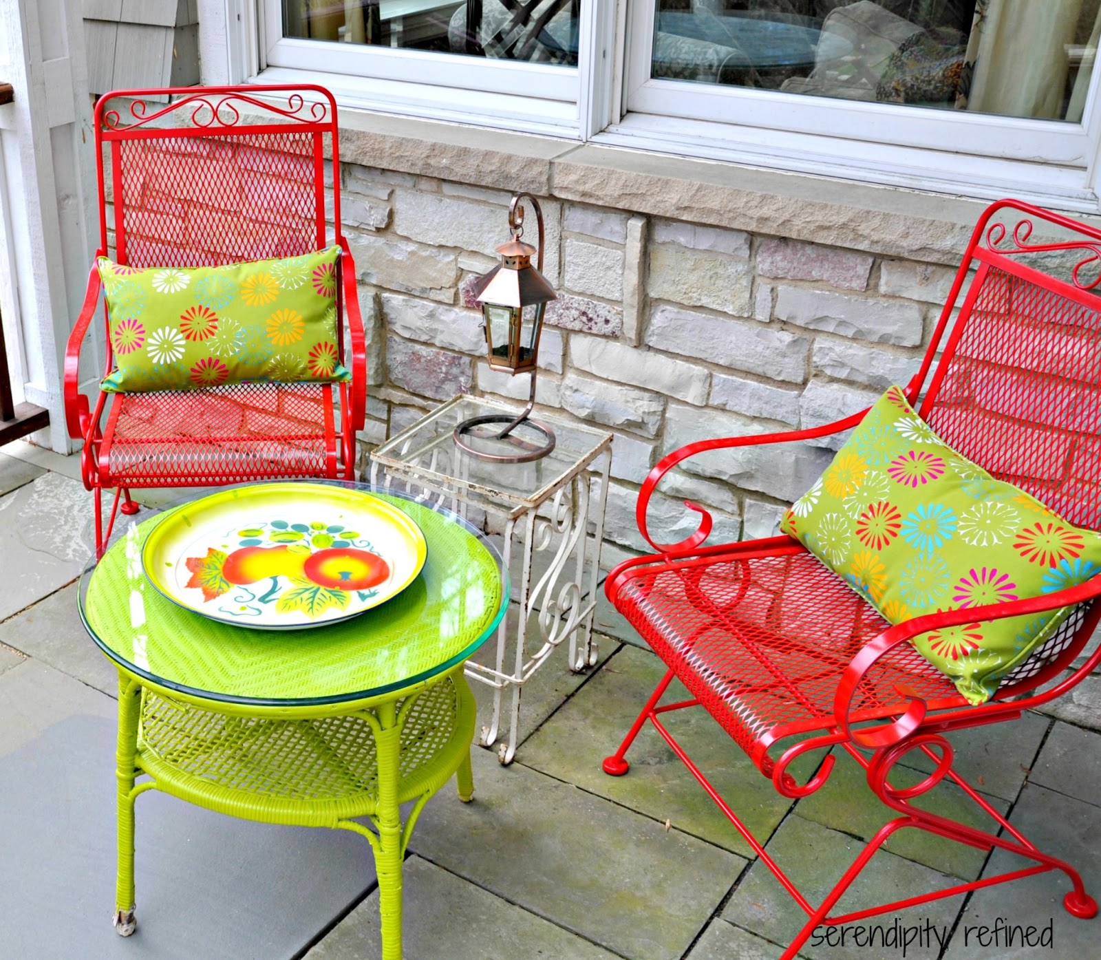 ... colored, spray painted outdoor patio furniture by Serendipity Refined