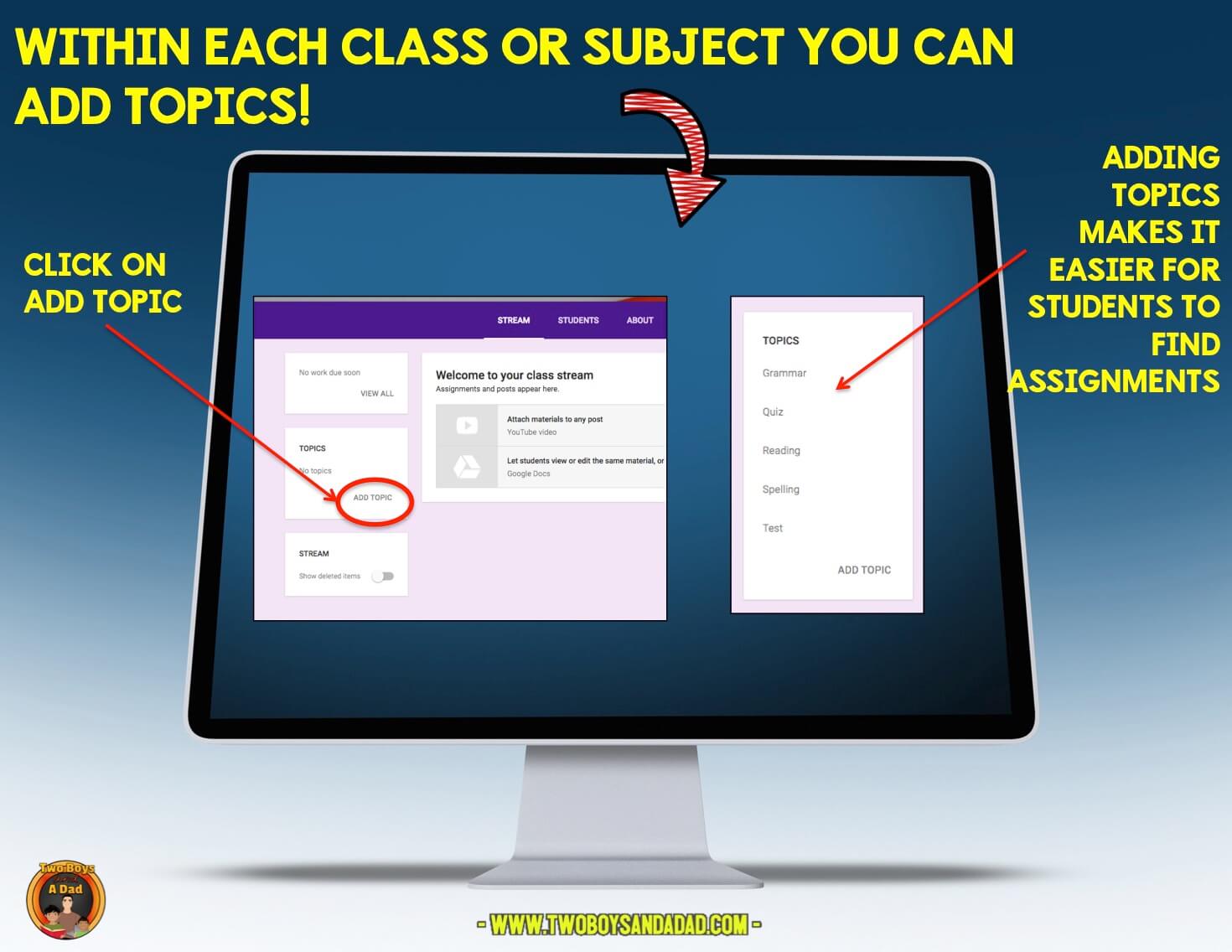 Add topics within each subject in Google Classroom