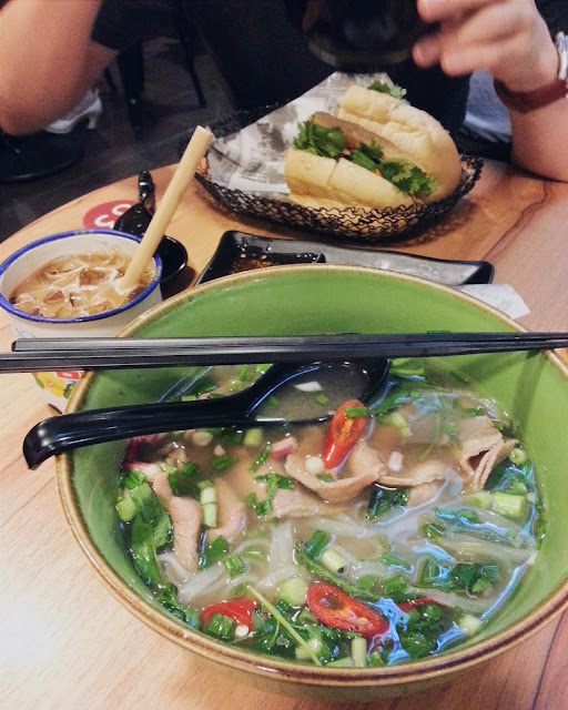 nam nam noodle bar pho beef slices viet coffee with condensed milk iced