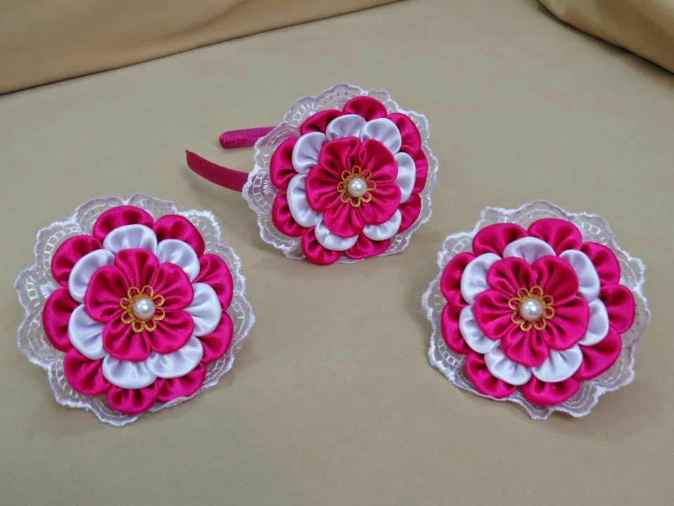 Croche pro Bebe Tiara com flor de fita