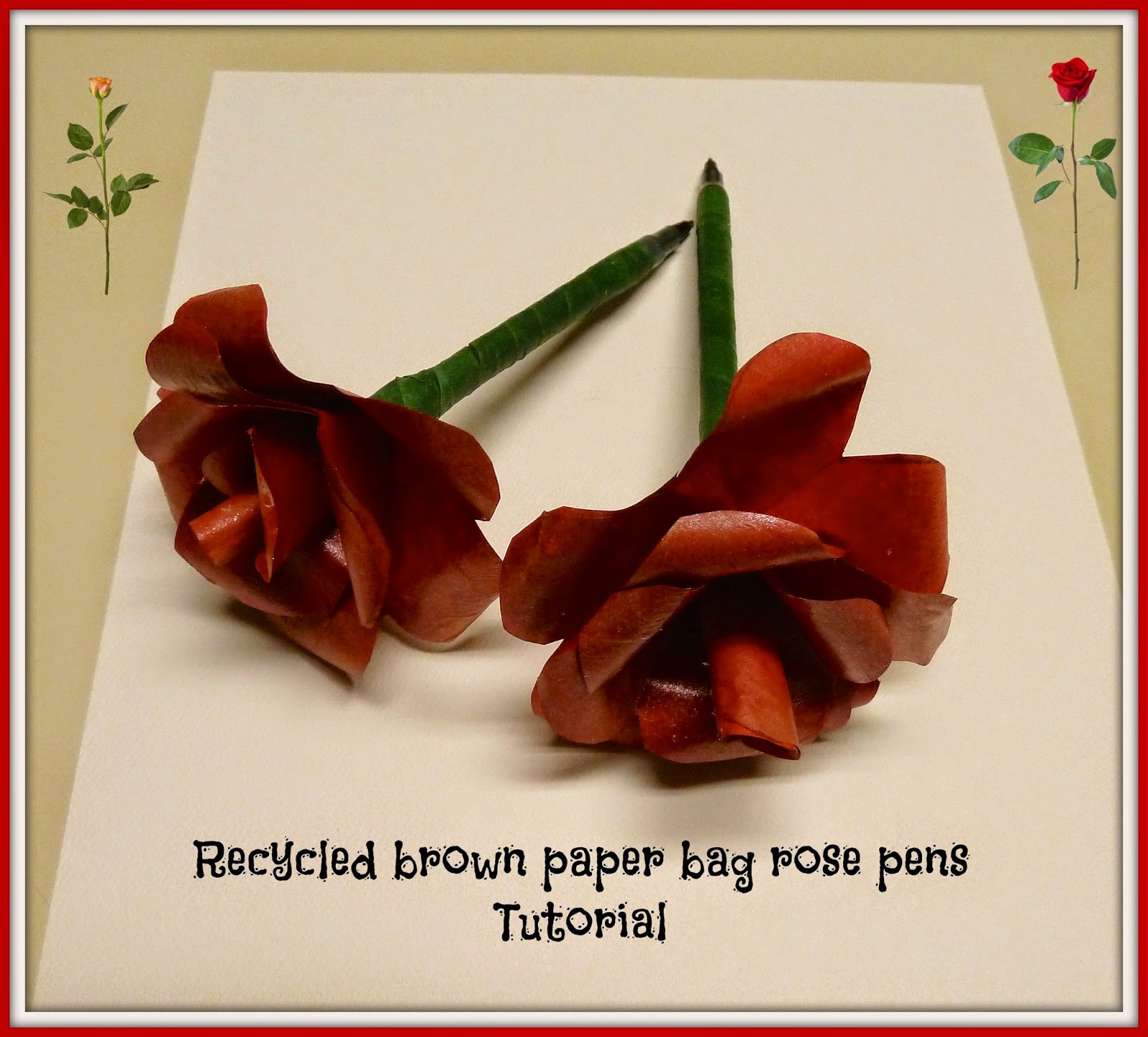 recycled brown bag rose pens