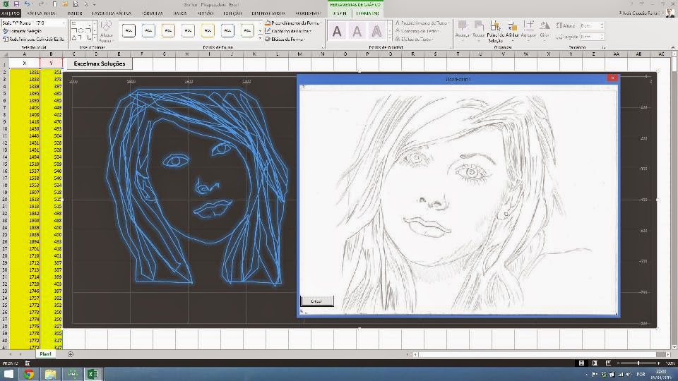 Imagem desenhada em gráfico no Excel Gráfico, rosto, desenho, imagem, dispersão, Excel, vba