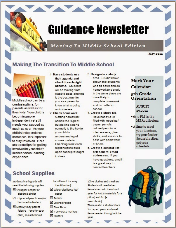 Field Trip To Middle School A Very Cool Transition Program The Middle School Counselor Free Newsletter Templates For School Counselors