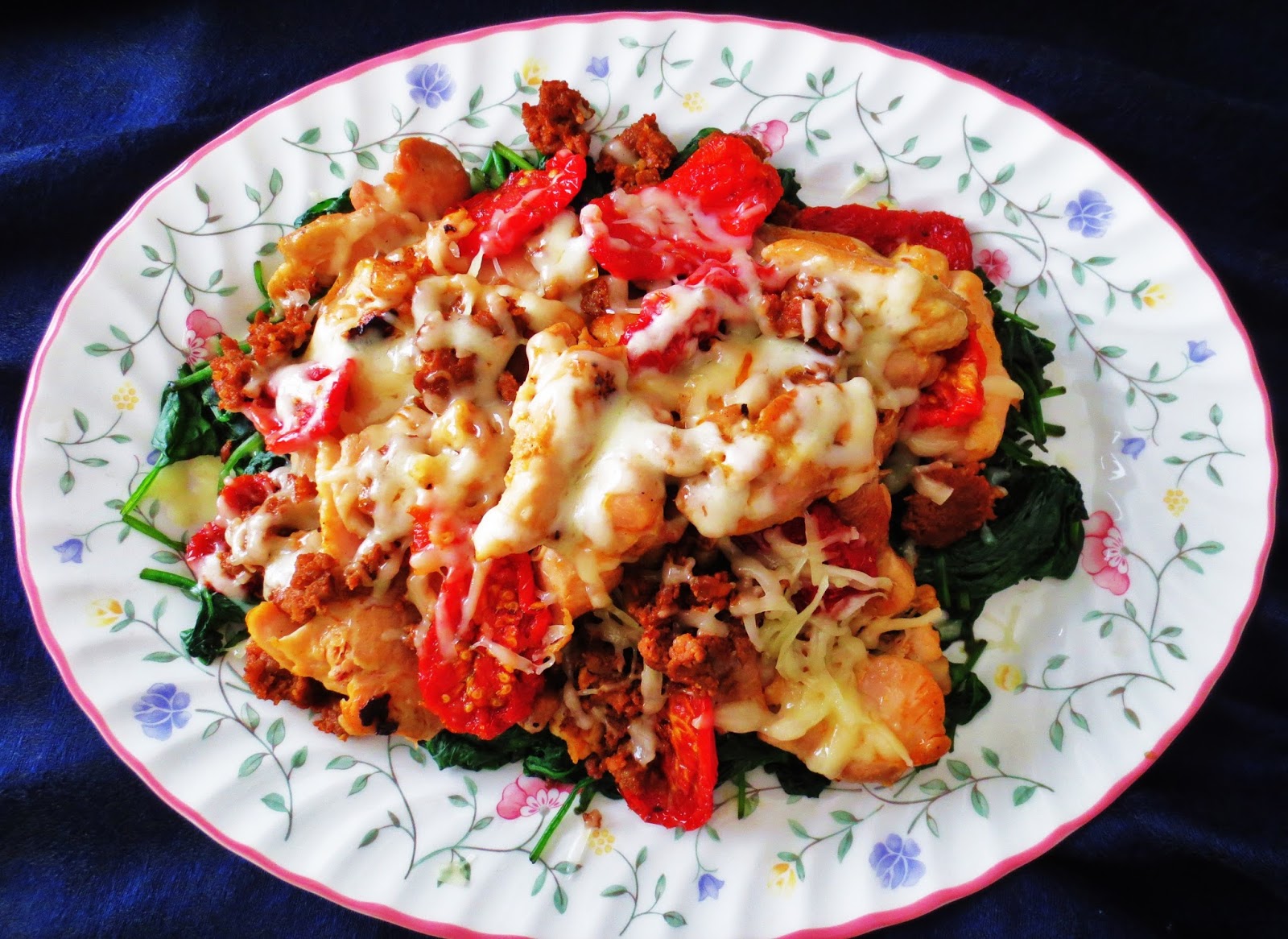 Simple Supper Chicken and Chorizo with Spinach, SunDried Tomatoes