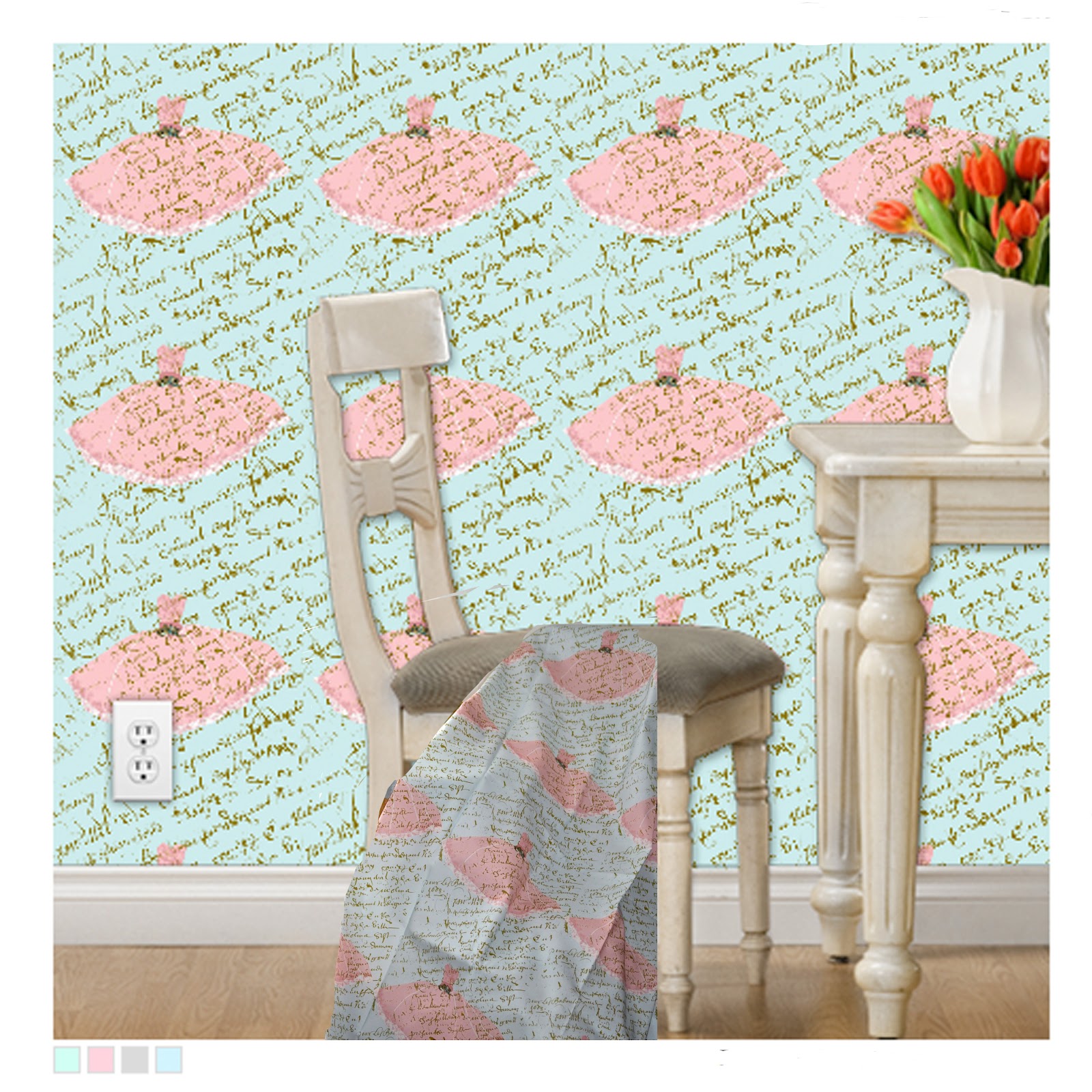 French Script Fabrics Fabric, Wallpaper and Wall Art Decals