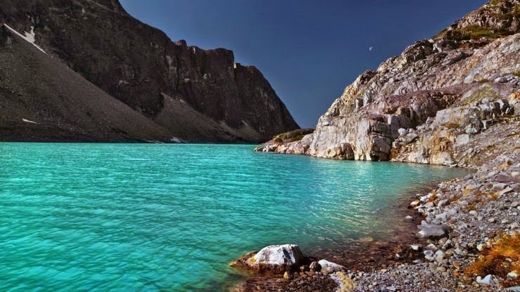 Vivid and Remote Azure Lake in Canada Vivid and Remote Azure Lake in Canada