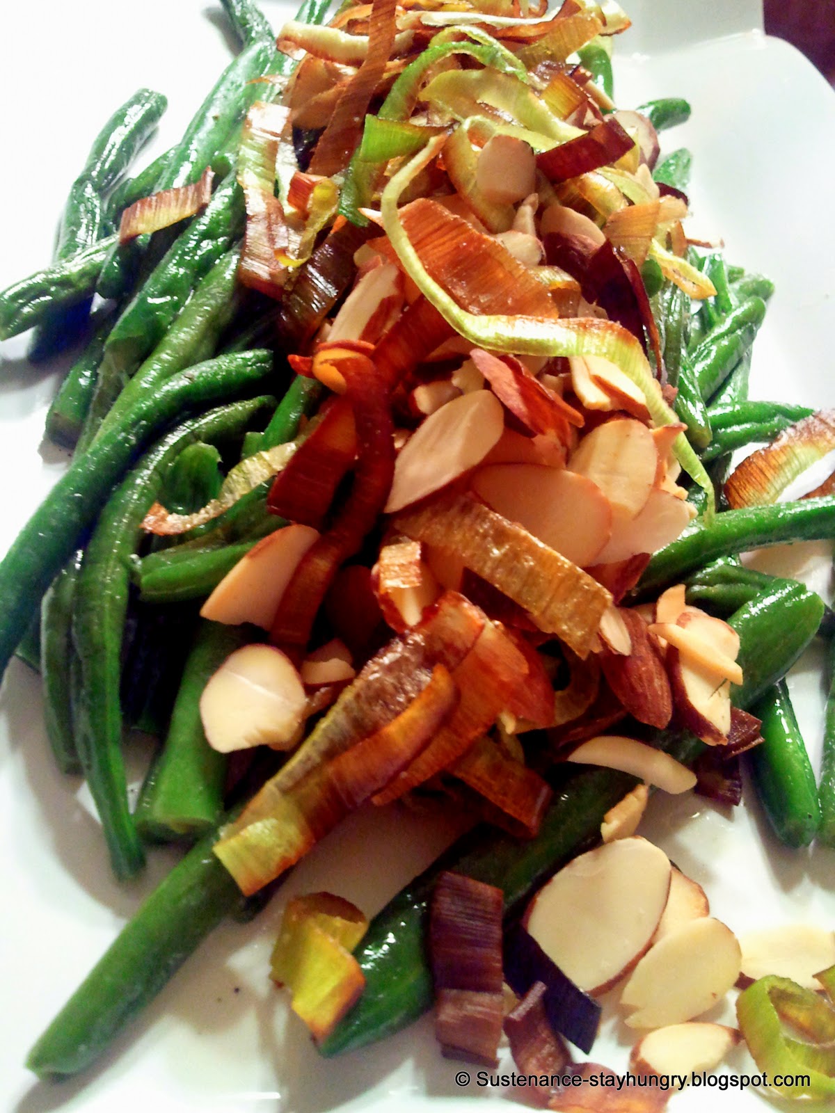 .Sustenance. Buttered Green Beans with Leeks and Sliced Almonds