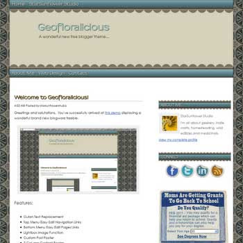 free Geofloralicious blogger template Green Ornate Vintage with artistic background
