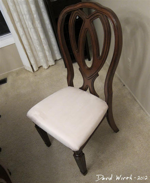 new recovered dining room chair, fabric on chair, how to recover chair fabric, simple and easy