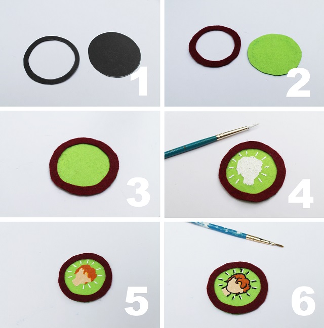 1. Make a template for you badge. You need a circle then a ring where