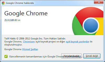 Google Chrome 21.0 Güncelleme