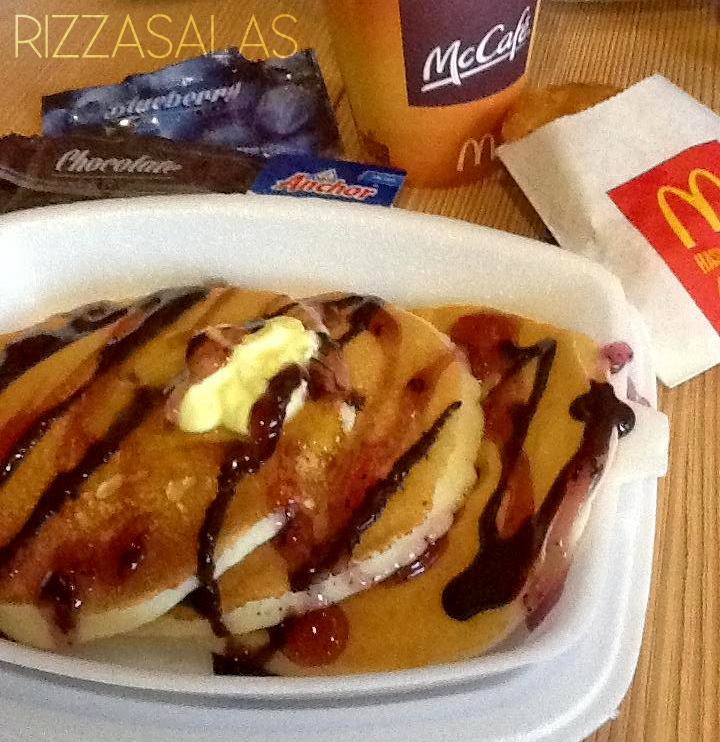 Rizza Salas Mcdo's Pancakes with Blueberry and Chocolate Syrup
