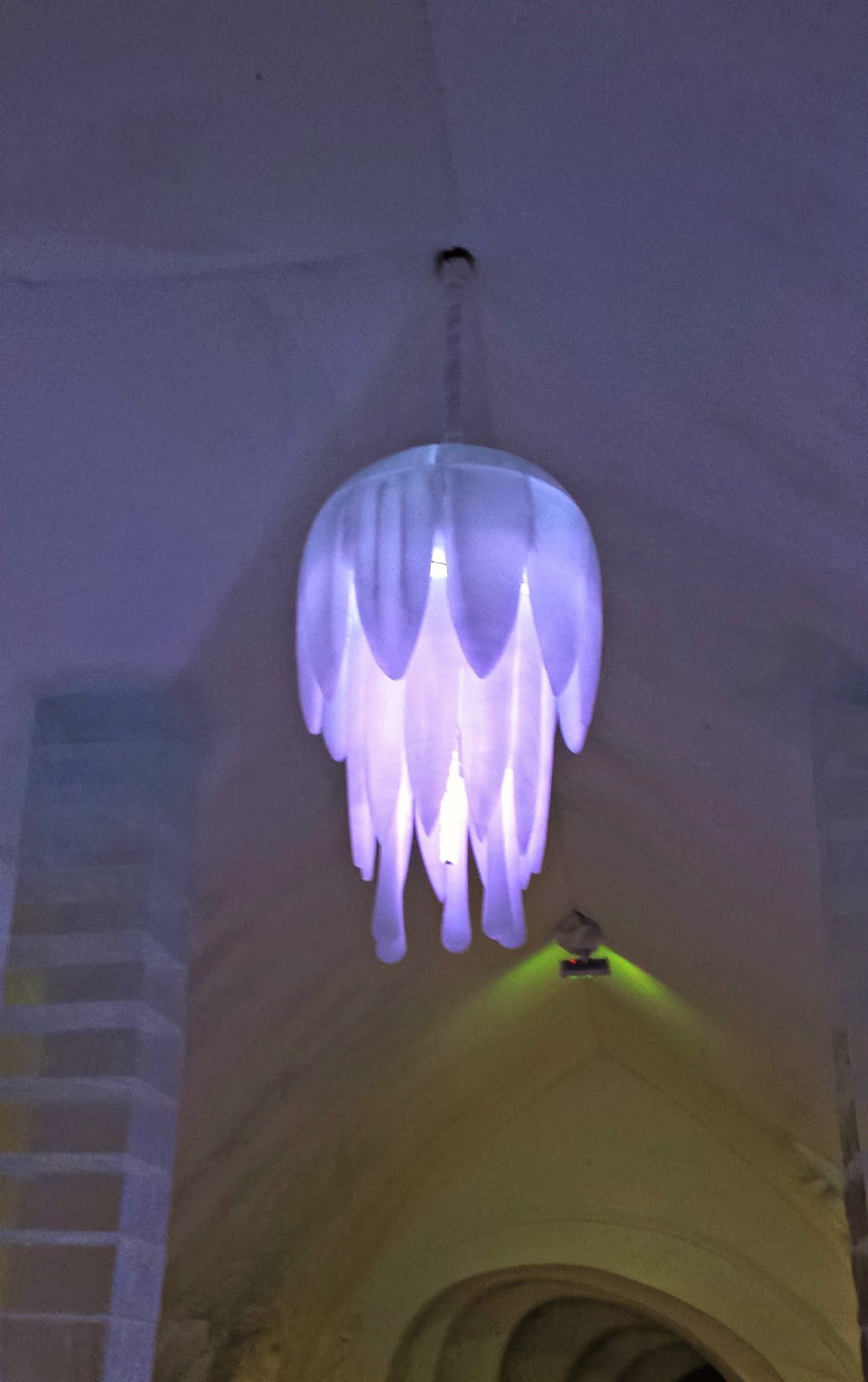 Chandelier made of ice and milk at the Ice Hotel, Quebec City