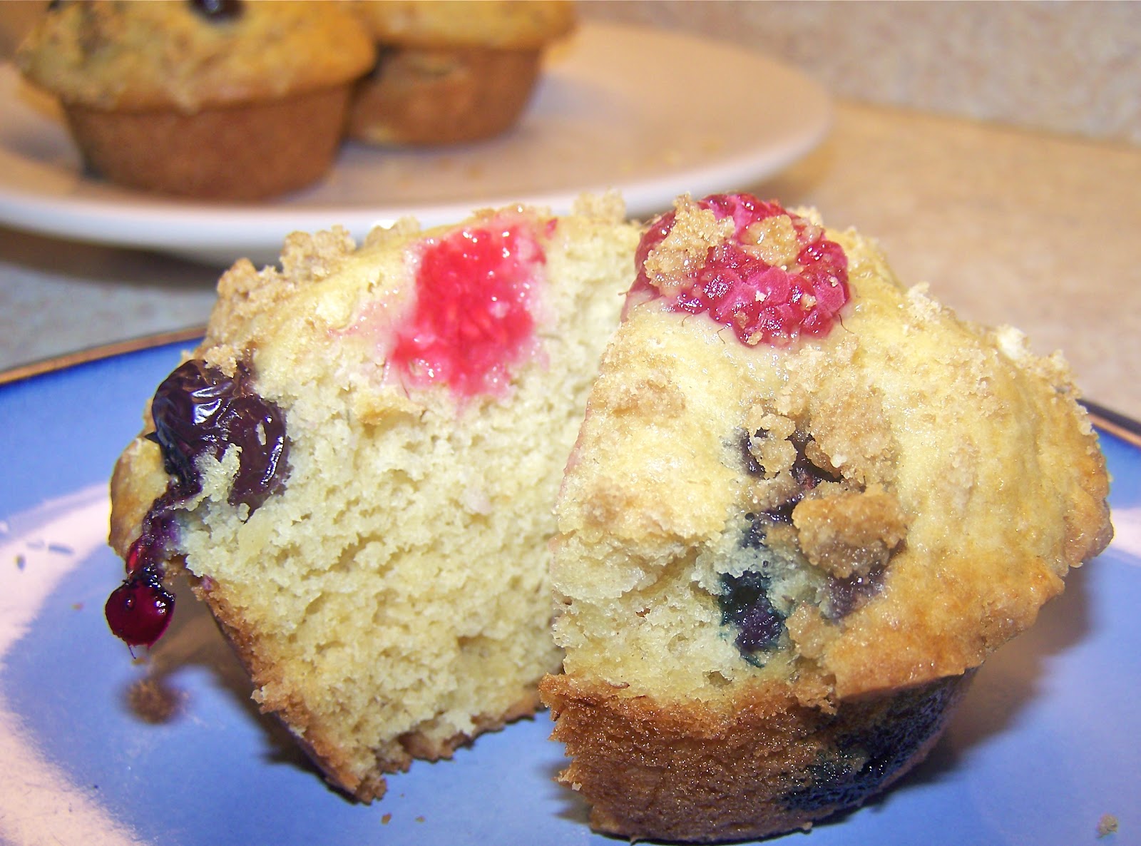 Little Mommy, Big Appetite Crazy Cooking Challenge Blueberry Banana Raspberry Streusel Muffins
