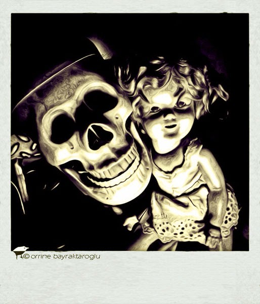 Halloween pals by jafabrit creepy doll and skeleton photograph