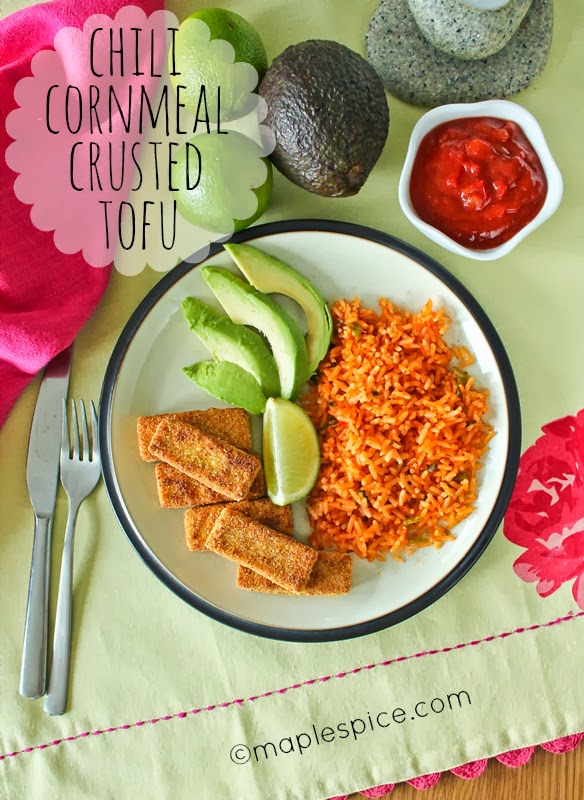 maple•spice Chili Cornmeal Crusted Tofu & Mexican Rice