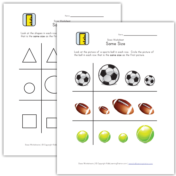 Teach Kids Sizes Same Size Worksheets Worksheets for Children